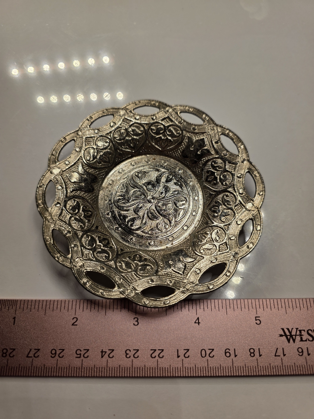 Vintage Ornate Metal Decorative Trinket Dish - Silver Toned